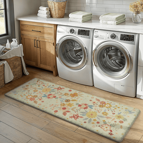 GENIMO 2Pcs Anti Fatigue Padded Kitchen Mats for Floor Floral Printed Washable Runner Rugs