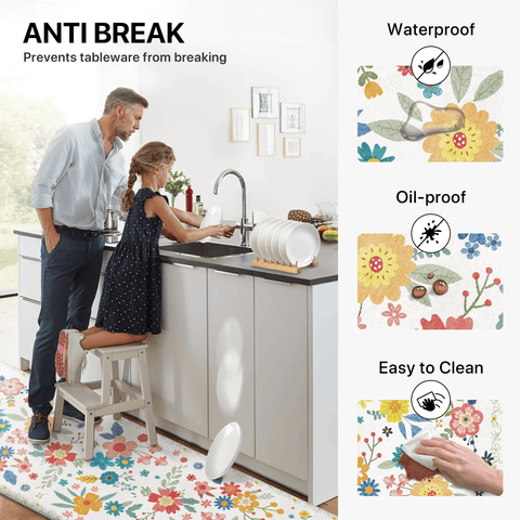 GENIMO 2Pcs Anti Fatigue Padded Kitchen Mats for Floor Floral Printed Washable Runner Rugs