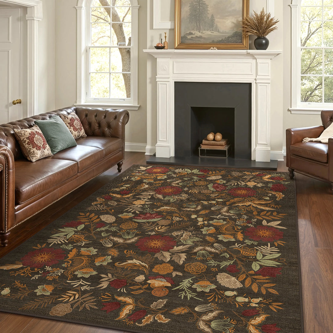 2nd Rug Liora Modern Forest Floral Washable Rug in Brown | GENIMO