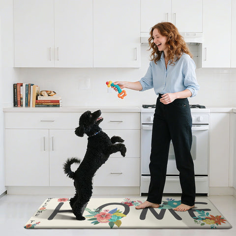 GENINO 2PCS Cushioned Anti Fatigue Kitchen Mats for Floor with Flower Printed Waterproof Runner Rugs