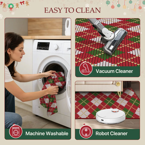 Althea Christmas Checkered Washable Belgian Velvet Rug