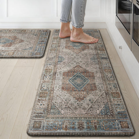 GENIMO 2Pcs Anti Fatigue Padded Kitchen Mats for Floor Oriental Washable Runner Rug