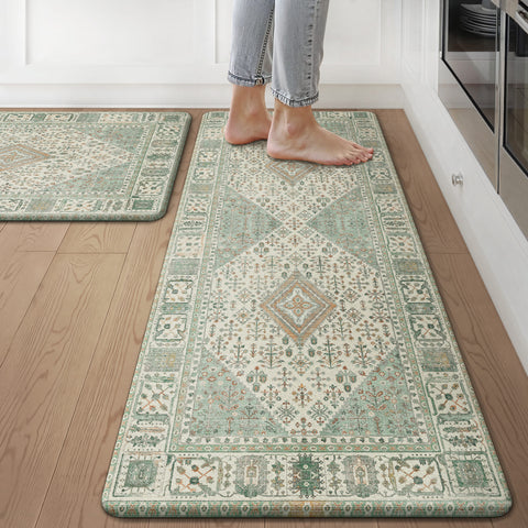GENIMO 2Pcs Anti Fatigue Padded Kitchen Mats for Floor Oriental Washable Runner Rug