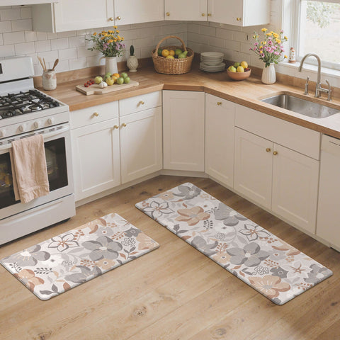 GENIMO 2Pcs Anti Fatigue Padded Kitchen Floor Mat Floral Washable Runner Rug for Sink
