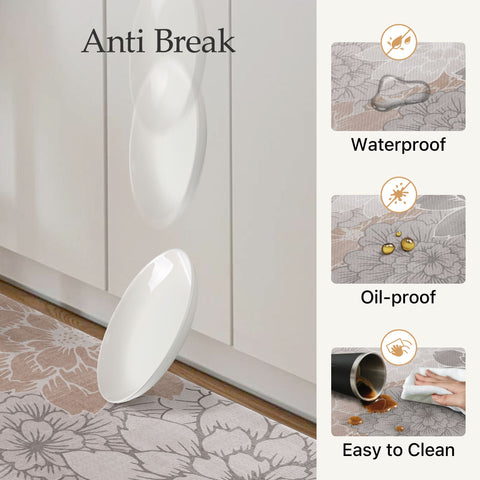 GENIMO 2Pcs Anti Fatigue Padded Kitchen Sink Mat Non Slip Washable Floral Runner Rug