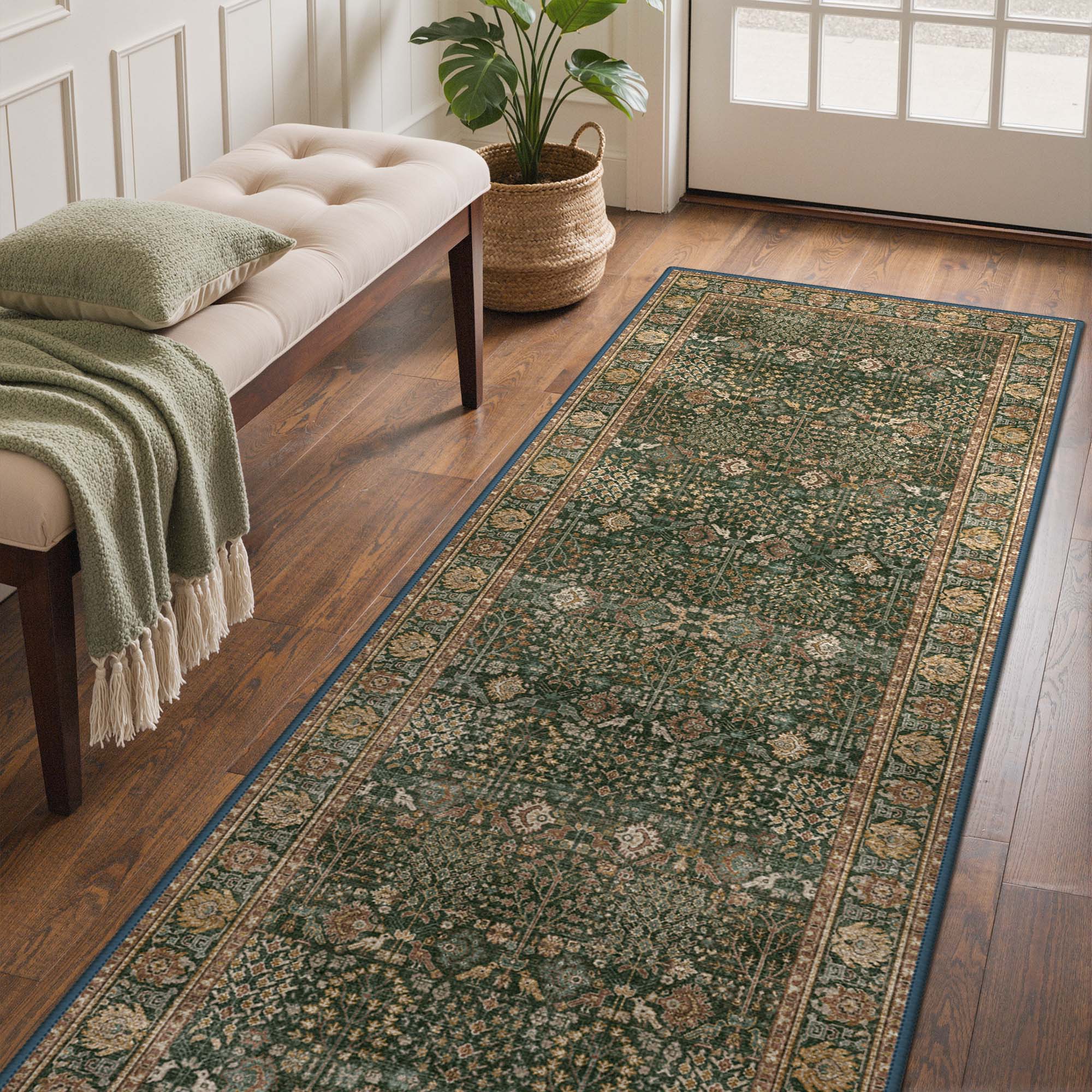 Sona Vintage Boho Floral Dark Green Rug – GENIMO