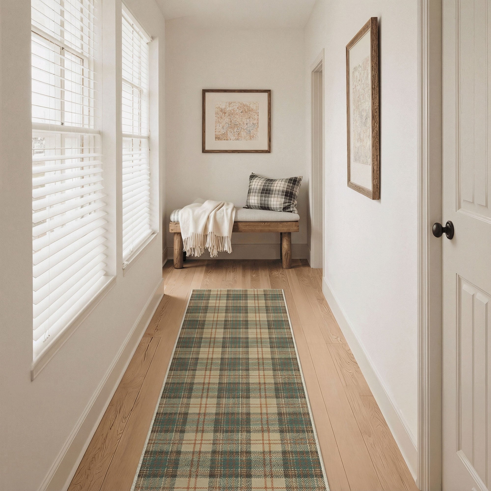 Valence Classic Checkered Plaid Washable Rug in Brown | GENIMO