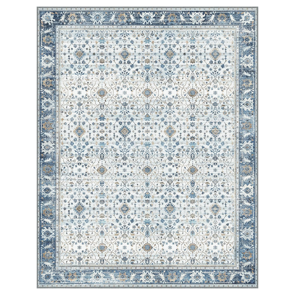 GENIMO Washable Low Pile Blue White Porcelain Area Rug