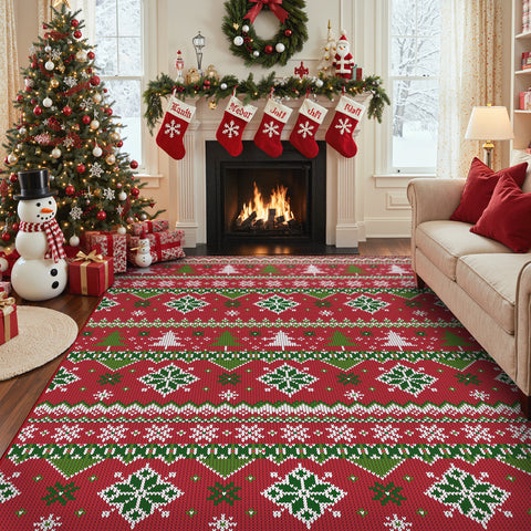 Noelle Christmas Washable Snowflake  Belgian Velvet Rug