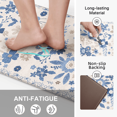 GENIMO 2Pcs Anti Fatigue Padded Kitchen Mats for Floor Floral Printed Washable Runner Rugs