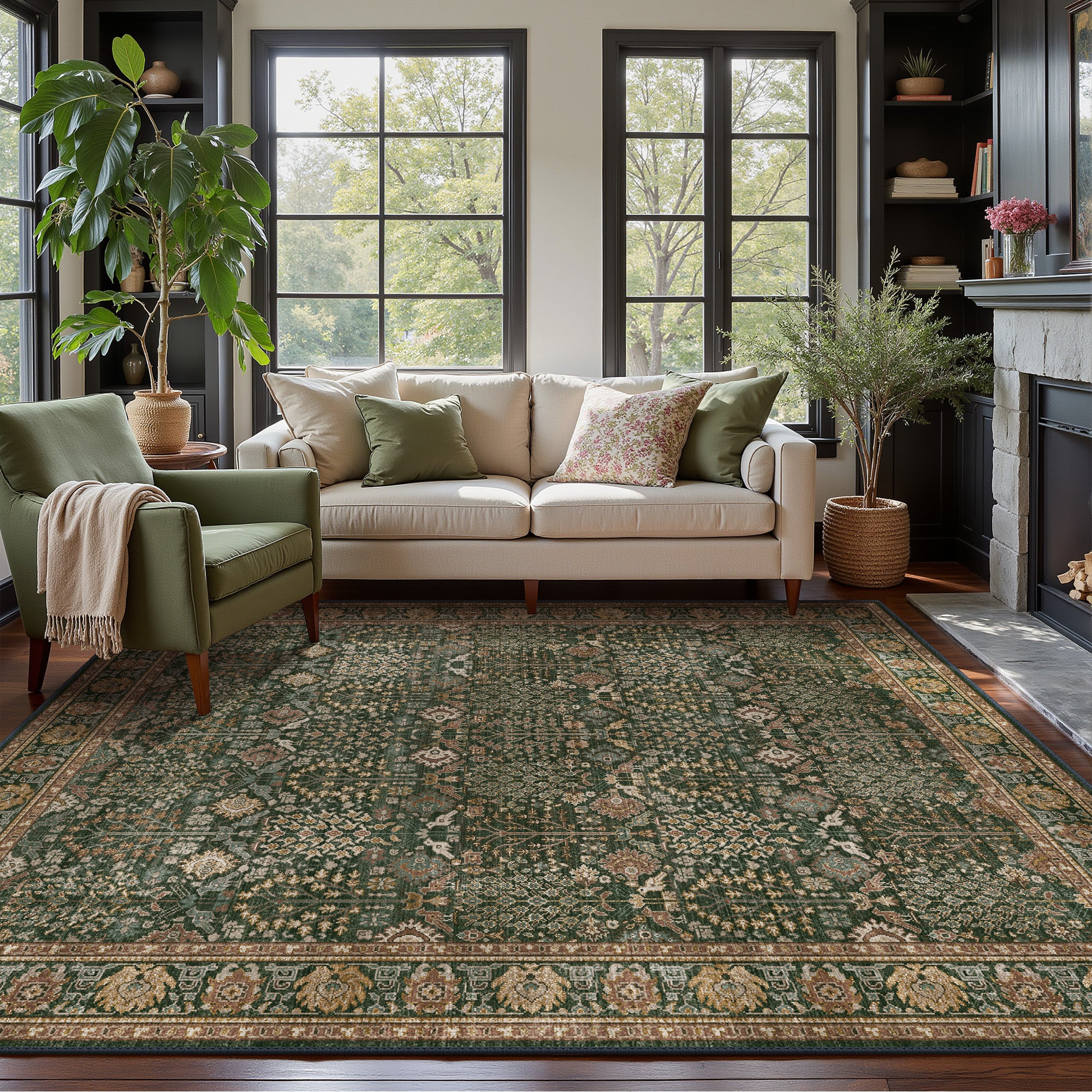 Sona Vintage Boho Floral Dark Green Rug – GENIMO