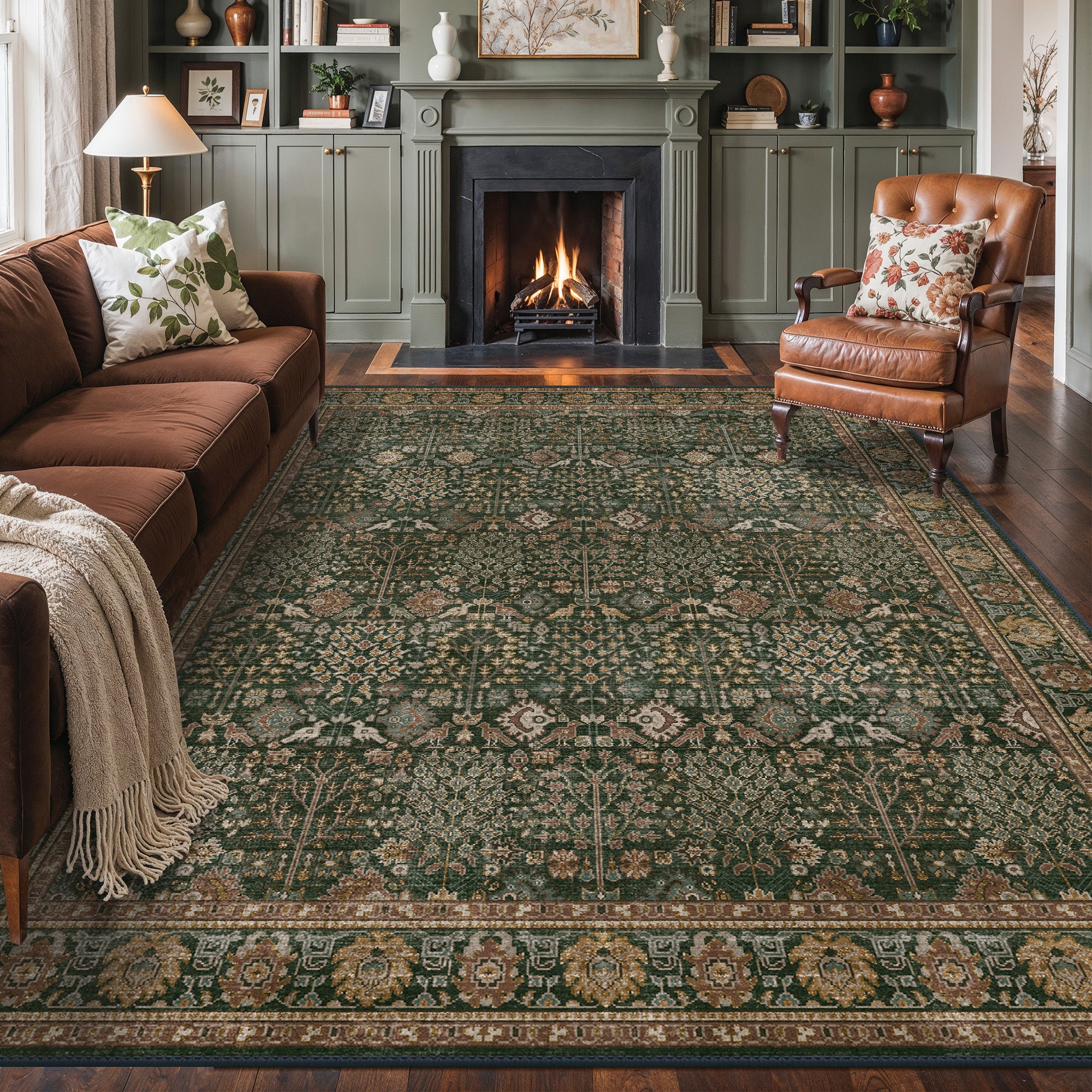 Sona Vintage Boho Floral Dark Green Rug – GENIMO