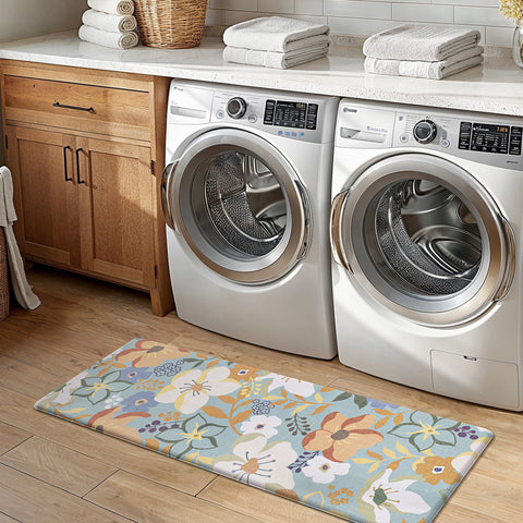 GENIMO 2Pcs Anti Fatigue Padded Kitchen Floor Mat Floral Washable Runner Rug for Sink