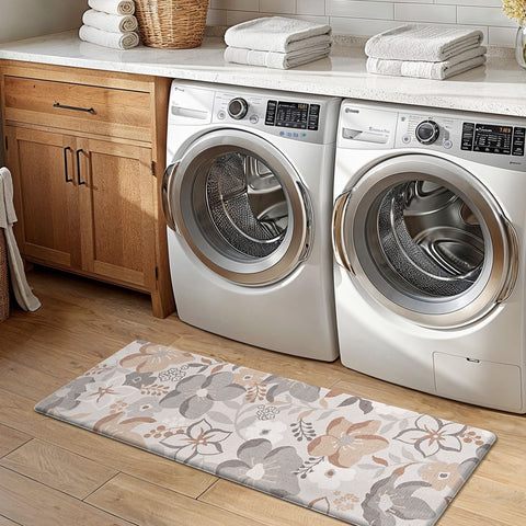 GENIMO 2Pcs Anti Fatigue Padded Kitchen Floor Mat Floral Washable Runner Rug for Sink