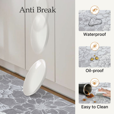 GENIMO 2Pcs Anti Fatigue Padded Kitchen Sink Mat Non Slip Washable Floral Runner Rug