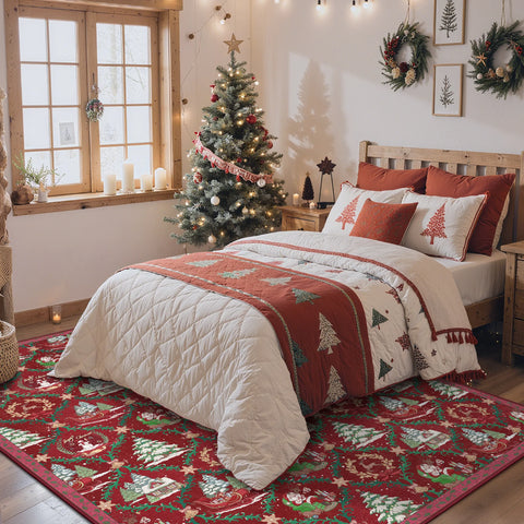 Aurora Christmas Washable Santa Sleigh and Reindeer Belgian Velvet Rug