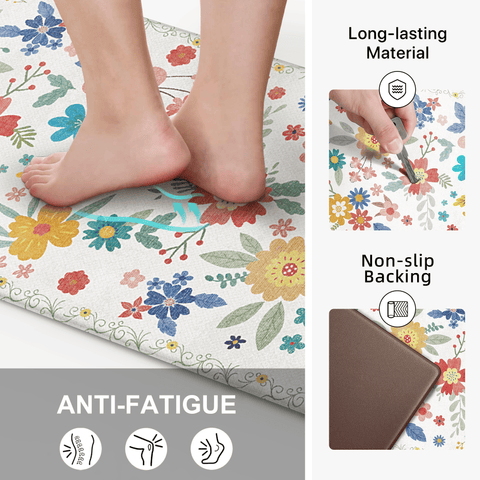 GENIMO 2Pcs Anti Fatigue Padded Kitchen Mats for Floor Floral Printed Washable Runner Rugs