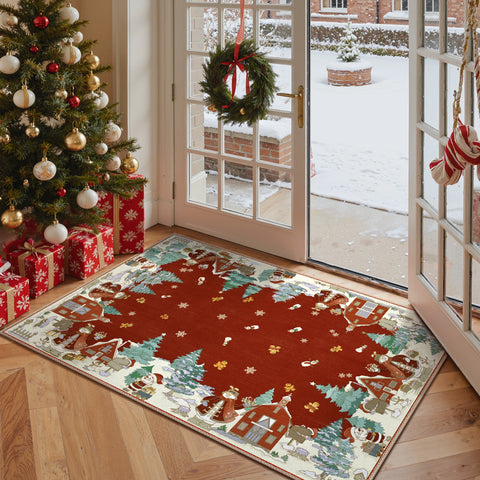 Haven Christmas Tree Machine Washable Red Rug