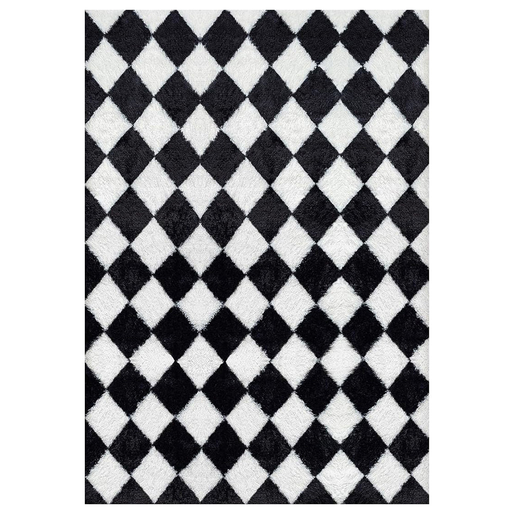 Haven Checkered Fluffy Shag Rug in Black & White | GENIMO