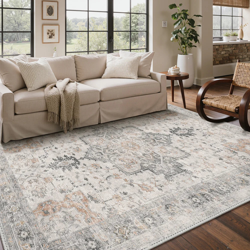 Daria Wash-Free Persian Tribal Rug in Light Taupe | GENIMO