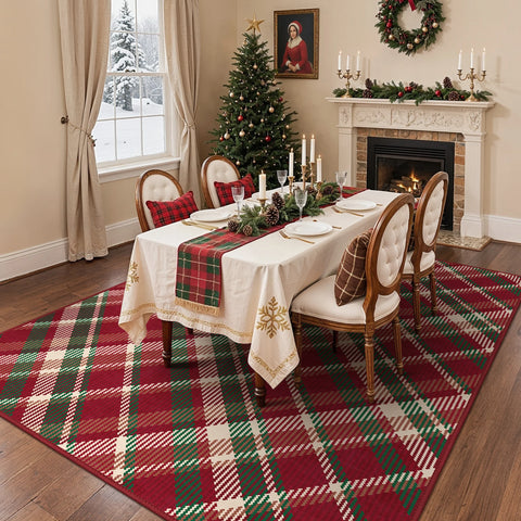 Valence Christmas Washable Classic Checkerboard Belgian Velvet Rug Colorful