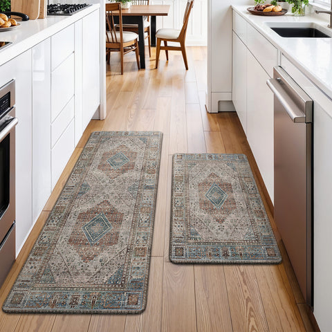 GENIMO 2Pcs Anti Fatigue Padded Kitchen Mats for Floor Oriental Washable Runner Rug