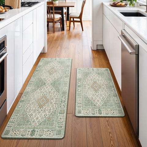 GENIMO 2Pcs Anti Fatigue Padded Kitchen Mats for Floor Oriental Washable Runner Rug