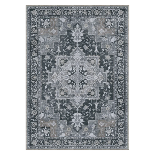 Daria Washable Vintage Persian Tribal Gray Rug