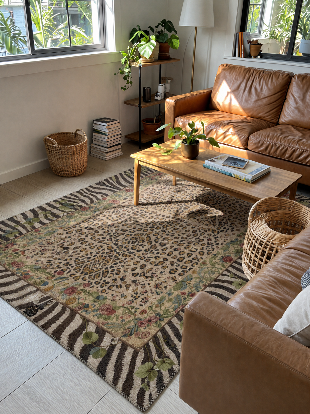 Levara Washable Leopard Floral Beige Rug
