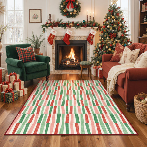 Caelum Christmas Washable Abstract Ribbon Green Rug