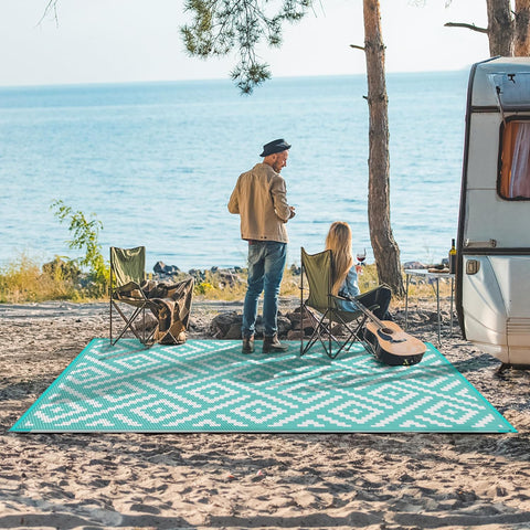 GENIMO Rhombic Printed Double Sided Waterproof Outdoor Rug Green