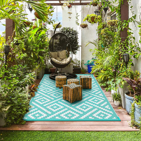GENIMO Rhombic Printed Double Sided Waterproof Outdoor Rug Green