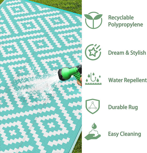 GENIMO Rhombic Printed Double Sided Waterproof Outdoor Rug Green