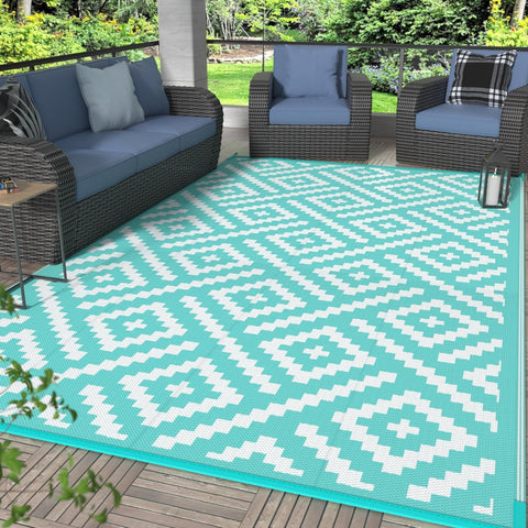 GENIMO Rhombic Printed Double Sided Waterproof Outdoor Rug Green