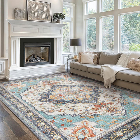 GENIMO Non Slip Machine Washable Classic Symmetrical Floral Area Rug