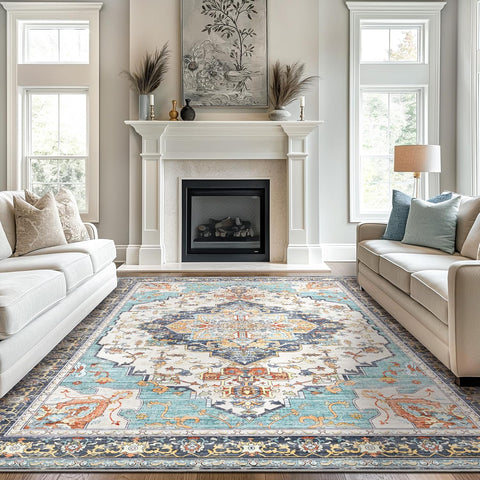 GENIMO Non Slip Machine Washable Classic Symmetrical Floral Area Rug