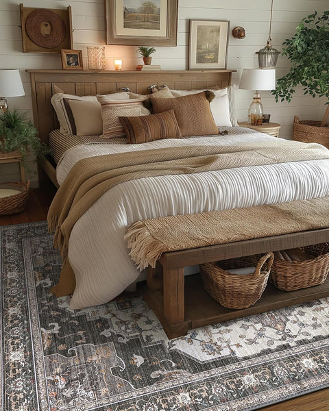 GENIMO Non Slip Machine Washable Classic Symmetrical Floral Area Rug