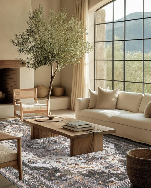 GENIMO Non Slip Machine Washable Classic Symmetrical Floral Area Rug