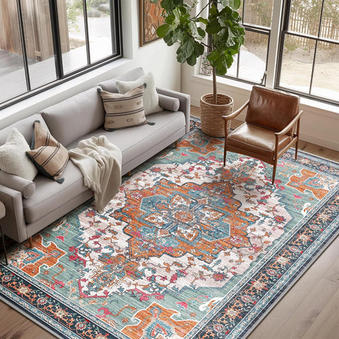 GENIMO Non Slip Machine Washable Classic Symmetrical Floral Area Rug