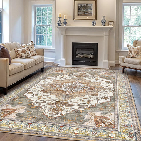 GENIMO Non Slip Machine Washable Classic Symmetrical Floral Area Rug
