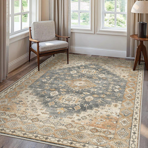GENIMO Classic Medallion Area Rug Washable Low Pile Durable