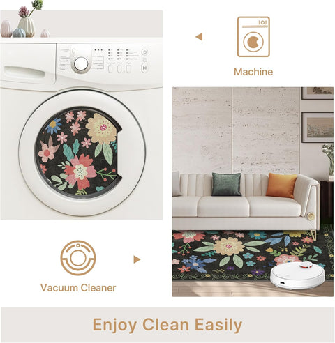 GENIMO Large Floral Print Non-Slip Kids Pet Friendly Area Rug