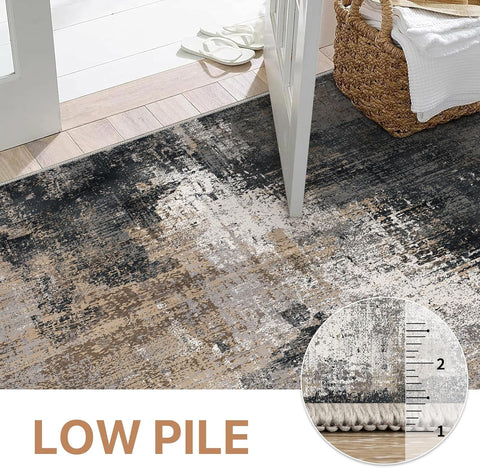 GENIMO Washable Area Rug Modern Black Urban Mist