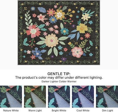 GENIMO Large Floral Print Non-Slip Kids Pet Friendly Area Rug