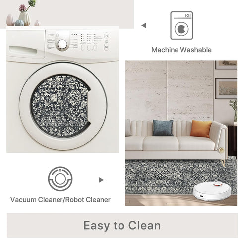 GENIMO Flourishing Floral Print Machine Washable Area Rug