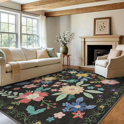 GENIMO Large Floral Print Non-Slip Kids Pet Friendly Area Rug