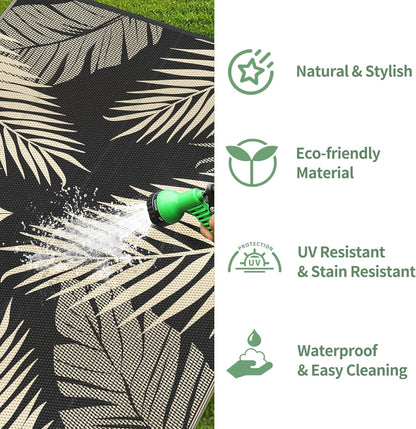 GENIMO Outdoor Rug Waterproof for Patios Clearance Black