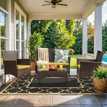 GENIMO Symmetrical Geometric Aesthetic Waterproof Reversible Outdoor Rug Black