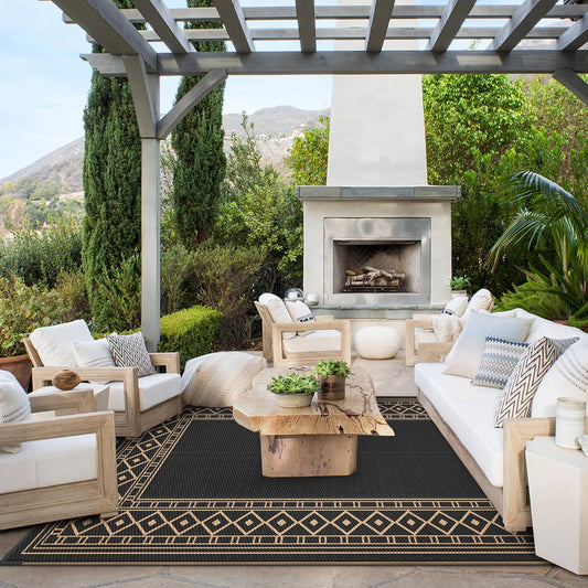 GENIMO Bohemian Style Waterproof Outdoor Rug Beige