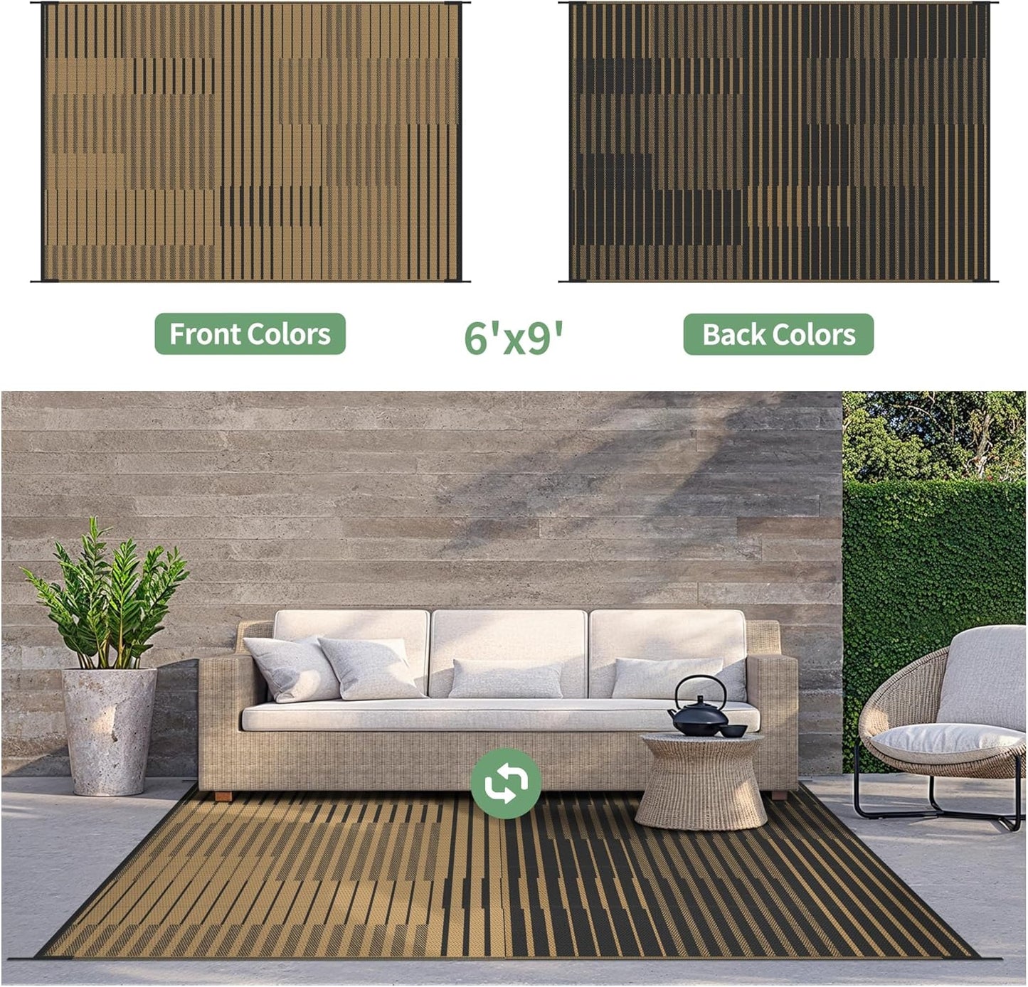 GENIMO Simple Patchwork Stripe Print Double Sided Waterproof Outdoor Rug